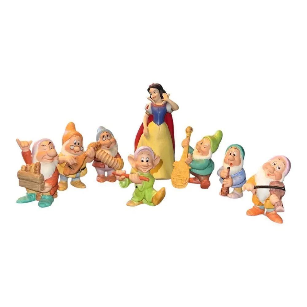 Disney Snow White & 7 Dwarves Set Porcelain Vintage 8 Pieces HTF 1990s